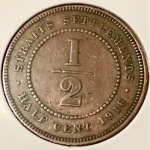 Реверс монеты Малайзия, ½ цента, 1916