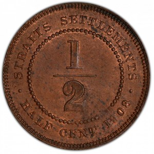 Реверс монеты Малайзия, ½ цента, 1908