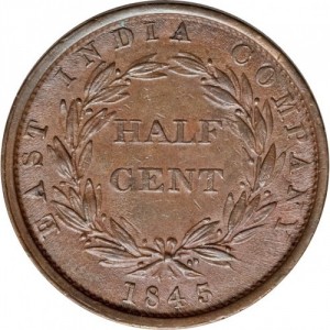 Реверс монеты Малайзия, ½ цента, 1845