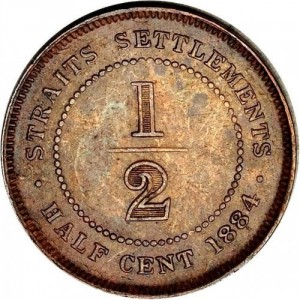 Реверс монеты Малайзия, ½ цента, 1884