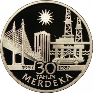 Реверс монеты Малайзия, 10 ринггит, 1987, 30 лет Независимости
