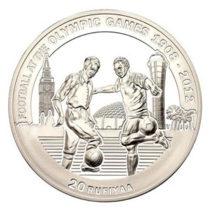 Реверс монеты Мальдивы, 20 руфий, 2011, Футбол на олимпийских играх