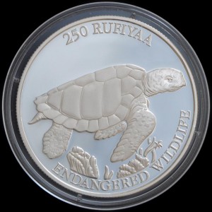 Реверс монеты Мальдивы, 250 руфий, 1994, Вымирающие виды - Черепаха