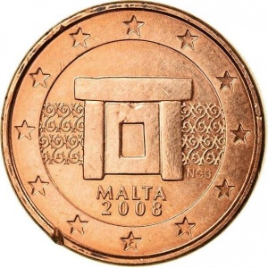 Аверс монеты Мальта, 1 евроцент, 2008-2026