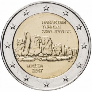 Аверс монеты Мальта, 2 евро, 2017, Доисторические места Мальты - Хаджар-Ким