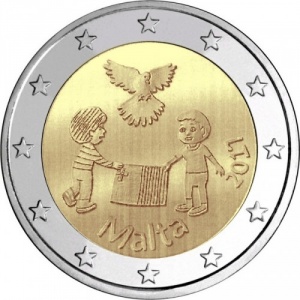Аверс монеты Мальта, 2 евро, 2017, Мир