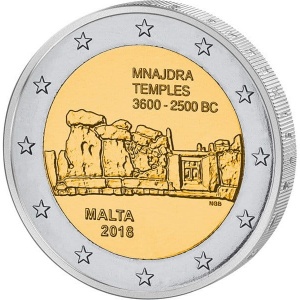 Аверс монеты Мальта, 2 евро, 2018, Доисторические места Мальты - Храм Мнайдры