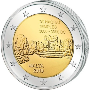 Аверс монеты Мальта, 2 евро, 2019, Доисторические места Мальты - Храм Та’ Хаджрат