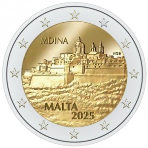 Аверс монеты Мальта, 2 евро, 2025, Мальтийские стены - Мдина