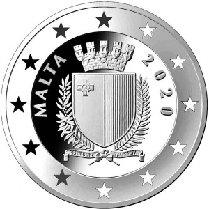Аверс монеты Мальта, 5 евро, 2020, 50 лет Вооруженным силам Мальты