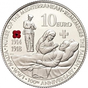 Реверс монеты Мальта, 10 евро, 2014, 100 лет Первой мировой войне