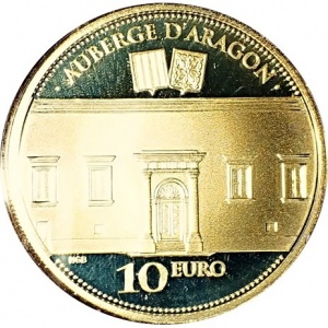 Реверс монеты Мальта, 10 евро, 2014, Отель Auberge d'Aragon