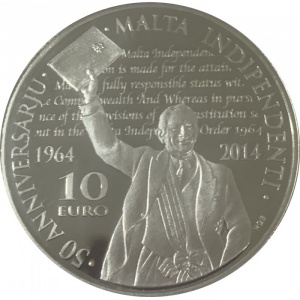 Реверс монеты Мальта, 10 евро, 2014, 50 лет независимости