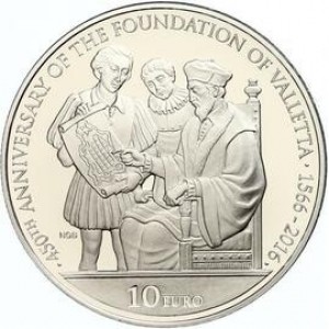 Реверс монеты Мальта, 10 евро, 2016, 450 лет городу Валлетта