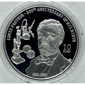 Реверс монеты Мальта, 10 евро, 2022, 200 лет со дня рождения Луи Пастера