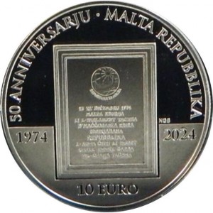 Реверс монеты Мальта, 10 евро, 2024, 50 лет Республике