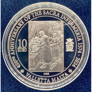 Реверс монеты Мальта, 10 евро, 2024, 450 лет Сакра Инфермерия