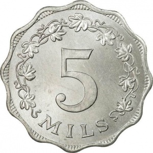 Реверс монеты Мальта, 5 милей, 1972-2007