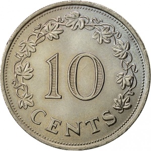 Реверс монеты Мальта, 10 центов, 1972-1981