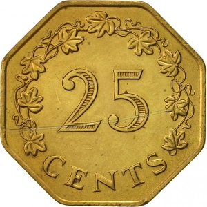 Реверс монеты Мальта, 25 центов, 1975