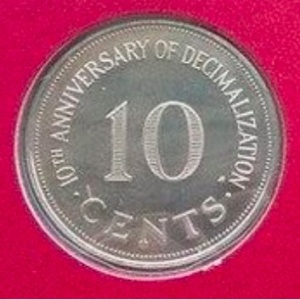 Реверс монеты Мальта, 10 центов, 1982, 10 лет с момента перехода на десятичную систему
