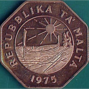 Аверс монеты Мальта, 25 центов, 1975, 1 год Мальтийской республике