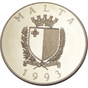 Аверс монеты Мальта, 1 лира, 1993, 430 лет защите Христианства в Европе