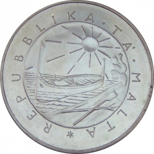 Аверс монеты Мальта, 5 лир, 1977, Ветряная мельница