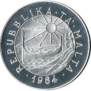 Аверс монеты Мальта, 5 лир, 1984, Морская история - Tigre, 1839