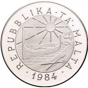 Аверс монеты Мальта, 5 лир, 1984, Морская история - Providenza, 1848