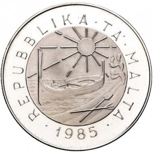 Аверс монеты Мальта, 5 лир, 1985, Морская история Мальты - Мальта, 1862 год