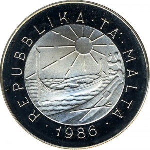 Аверс монеты Мальта, 5 лир, 1986, Морская история - Saver, 1943