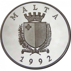Аверс монеты Мальта, 5 лир, 1992, 50 лет награде Георгиевский крест