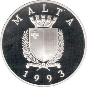 Реверс монеты Мальта, 5 лир, 1993, Чемпионат мира по футболу 1994