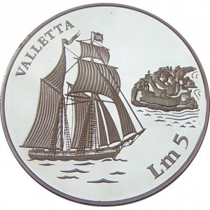 Реверс монеты Мальта, 5 лир, 1994, Парусник "Valletta"