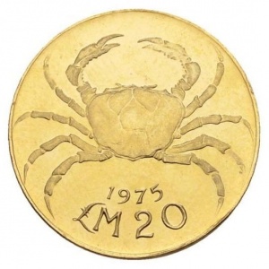 Реверс монеты Мальта, 20 лир, 1975, Пресноводный краб /лодка/