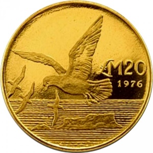 Реверс монеты Мальта, 20 лир, 1976, Качурка