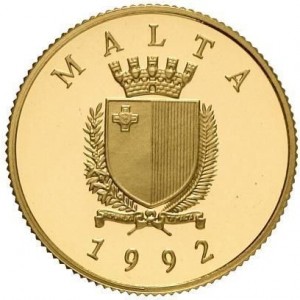 Аверс монеты Мальта, 25 лир, 1992, 50 лет награде Георгиевский крест