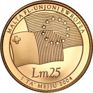 Реверс монеты Мальта, 25 лир, 2004, Вступление в Европейский Союз