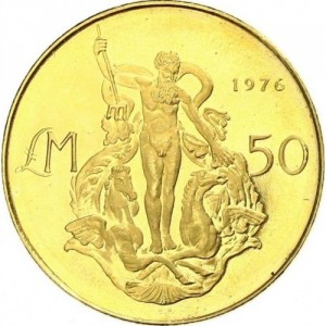 Реверс монеты Мальта, 50 лир, 1976, Дверной молоток