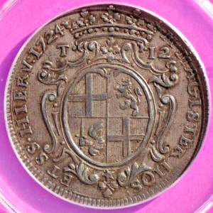 Реверс монеты Мальта, 12 тари, 1723-1724