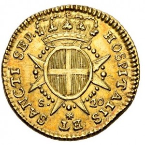 Реверс монеты Мальта, 20 скудо, 1764