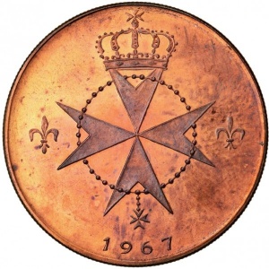 Аверс монеты Мальтийский орден, 10 грано, 1967