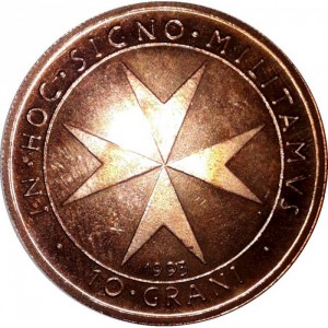 Реверс монеты Мальтийский орден, 10 грано, 1993