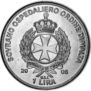 Аверс монеты Мальтийский орден, 1 лира, 2005, Иоанн Павел II /Ioannes Paulus II/