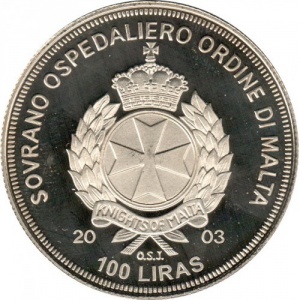 Аверс монеты Мальтийский орден, 100 лир, 2003, Чемпионат Европы по футболу 2008 года - Санкт-Якоб-парк
