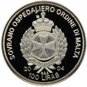 Аверс монеты Мальтийский орден, 100 лир, 2004, Европейский Союз - Монако