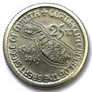 Реверс монеты Мальтийский орден, 25 тари, 1965, 400 лет Великой осаде Мальты