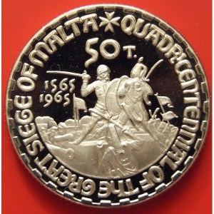 Реверс монеты Мальтийский орден, 50 тари, 1965, 400 лет Великой осаде Мальты