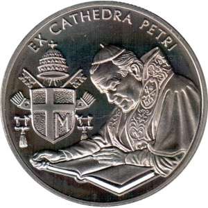 Реверс монеты Мальтийский орден, 10 лир, 2004-2005, Иоанн Павел II /Ex cathedra petri, библия/